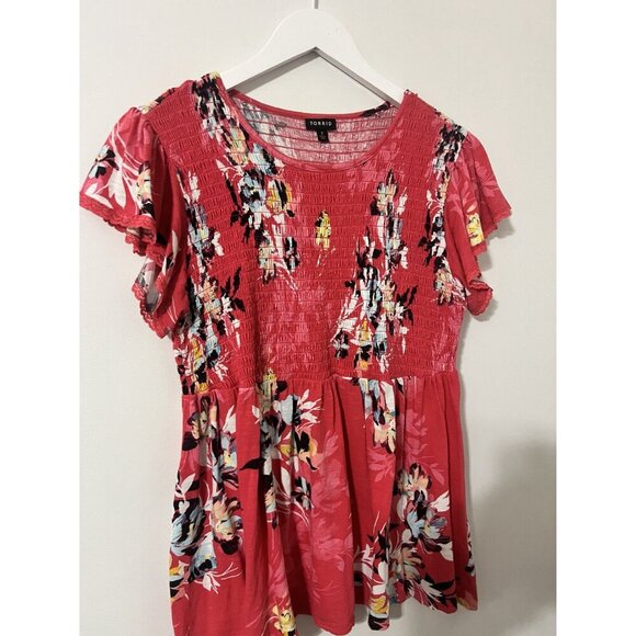 Torrid Pink Babydoll Cotton Crew Neck Smocked Bodice Top Size 2X - Picture 3 of 7